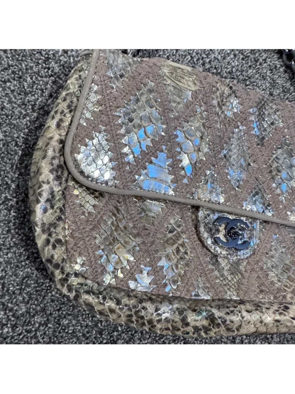 STUNNING CHANEL RARE GOLD/METALLIC PYTHON LEATHER Hobo with Chain Handle